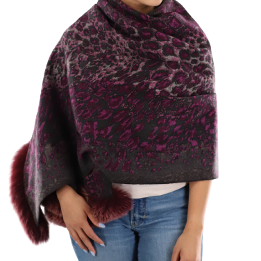 Leopard print wrap with fox trim - Fur Wrap - La Fiorentina
