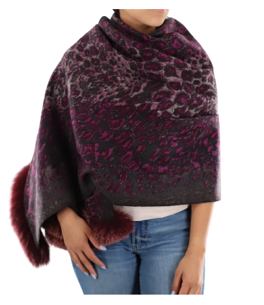 Leopard print wrap with fox trim - Fur Wrap - La Fiorentina