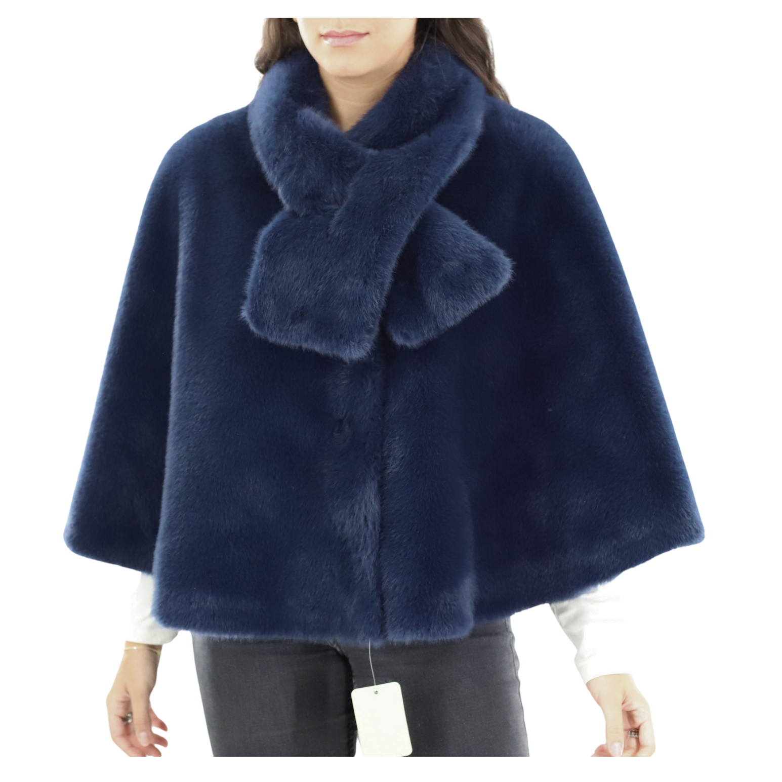 Plush faux fur cape with scarf (faux2504-cape) - Outerwear - La Fiorentina
