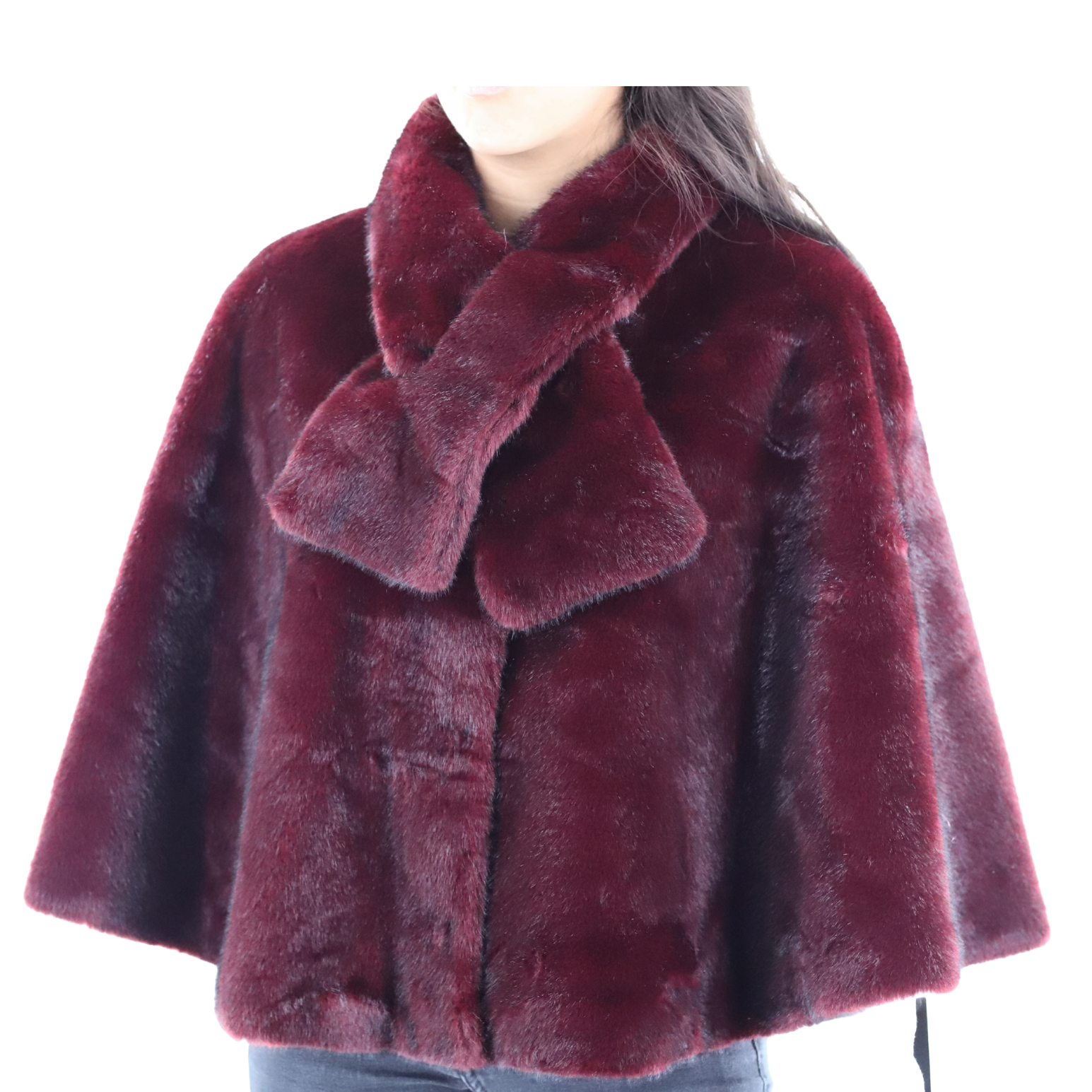 Plush faux fur cape with scarf (faux2504-cape) - Outerwear - La Fiorentina