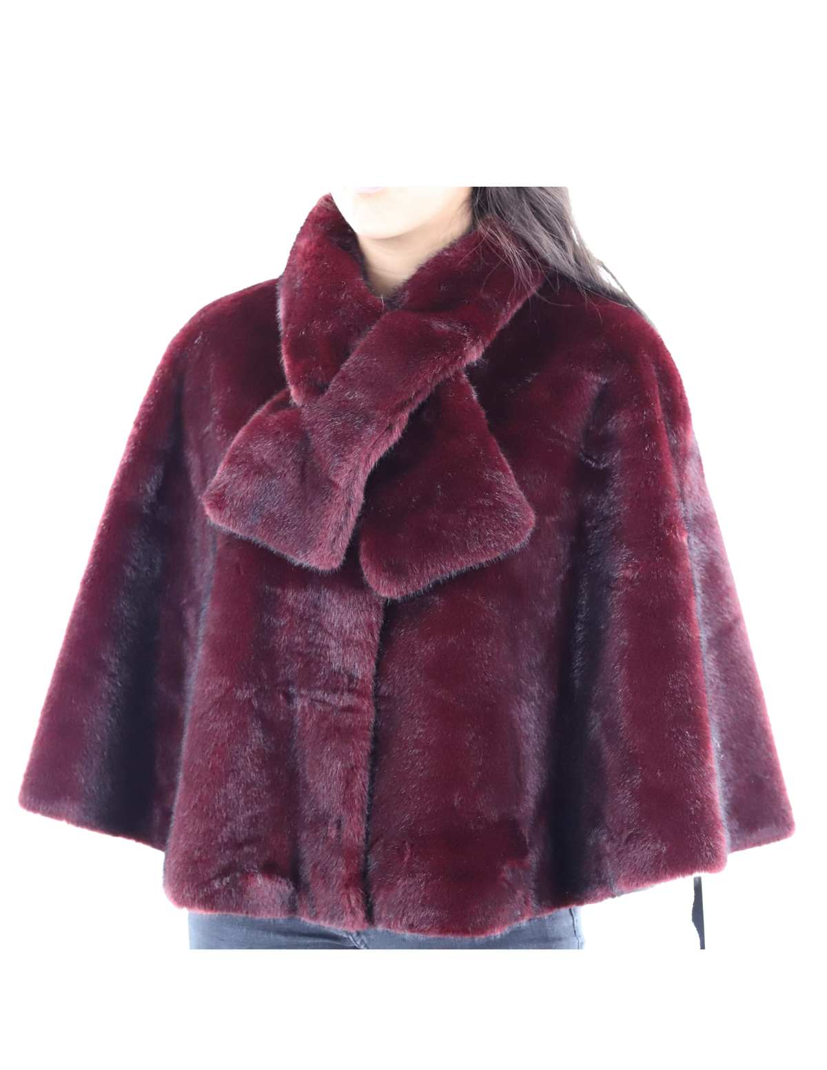Plush faux fur cape with scarf (faux2504-cape) - Outerwear - La Fiorentina