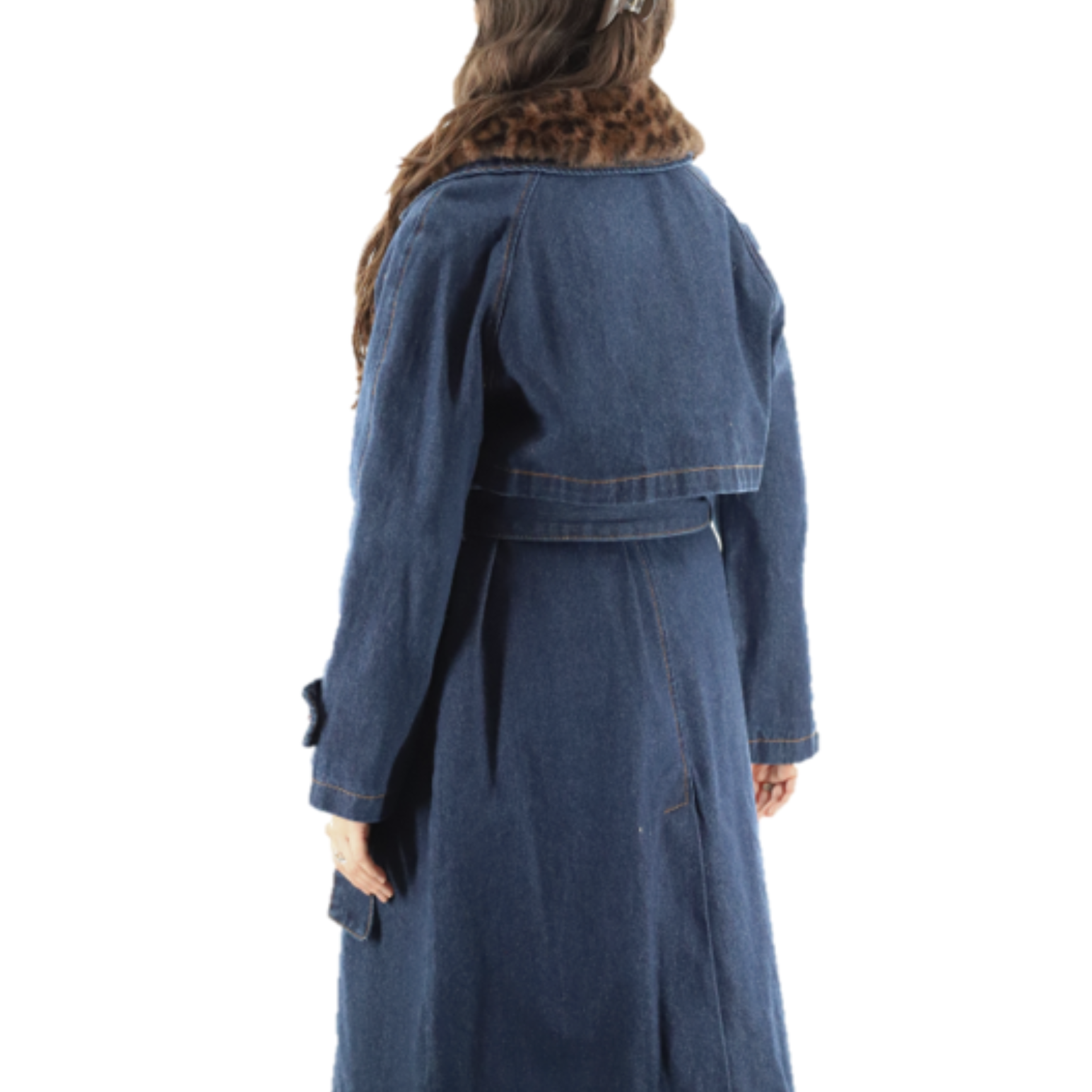 Denim Trench with Faux Fur Collar (549-CAM26831) - Outerwear - La Fiorentina