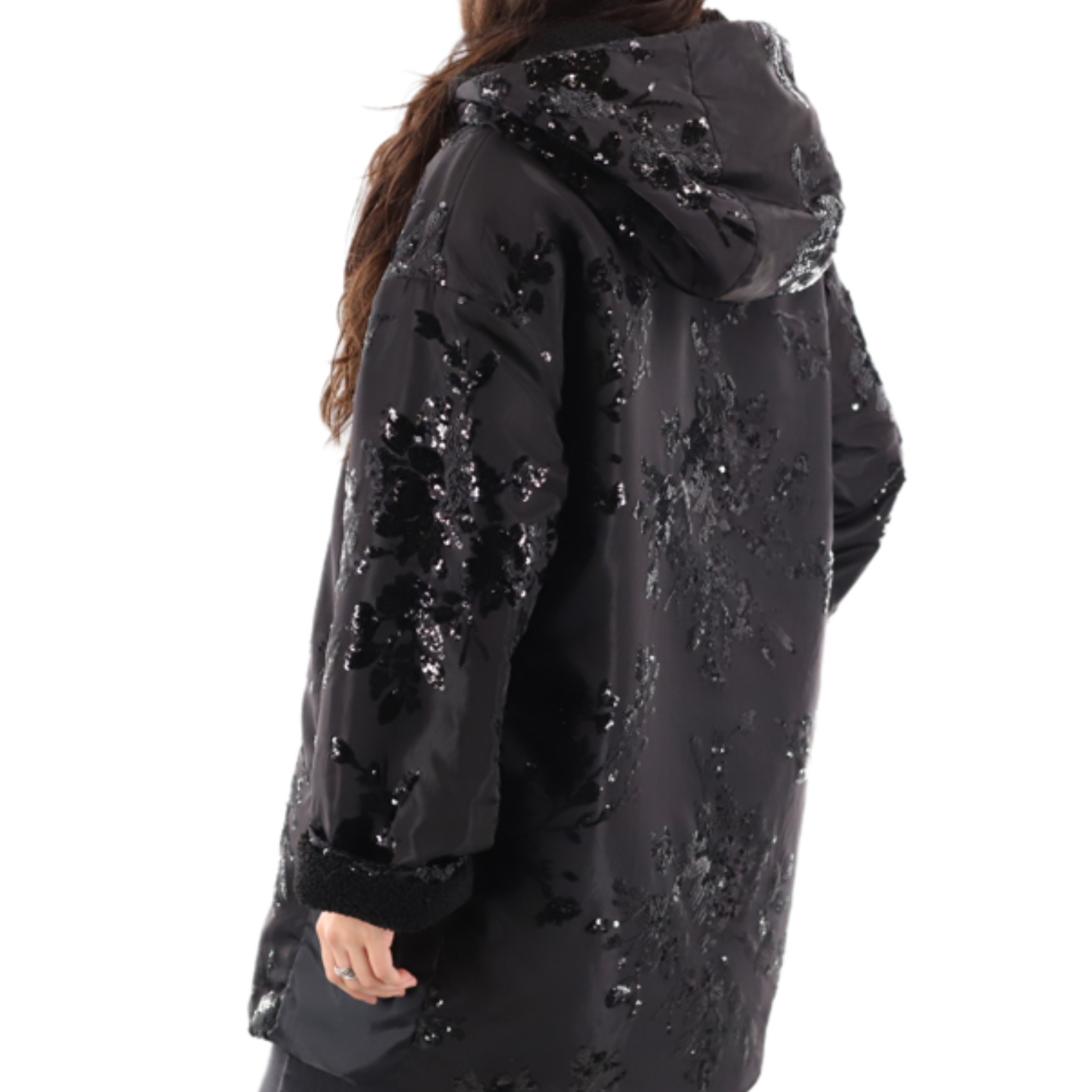 Jacket with Sequin Detail + Sherpa Lining w/ Hood (AF-2602) - Outerwear - La Fiorentina