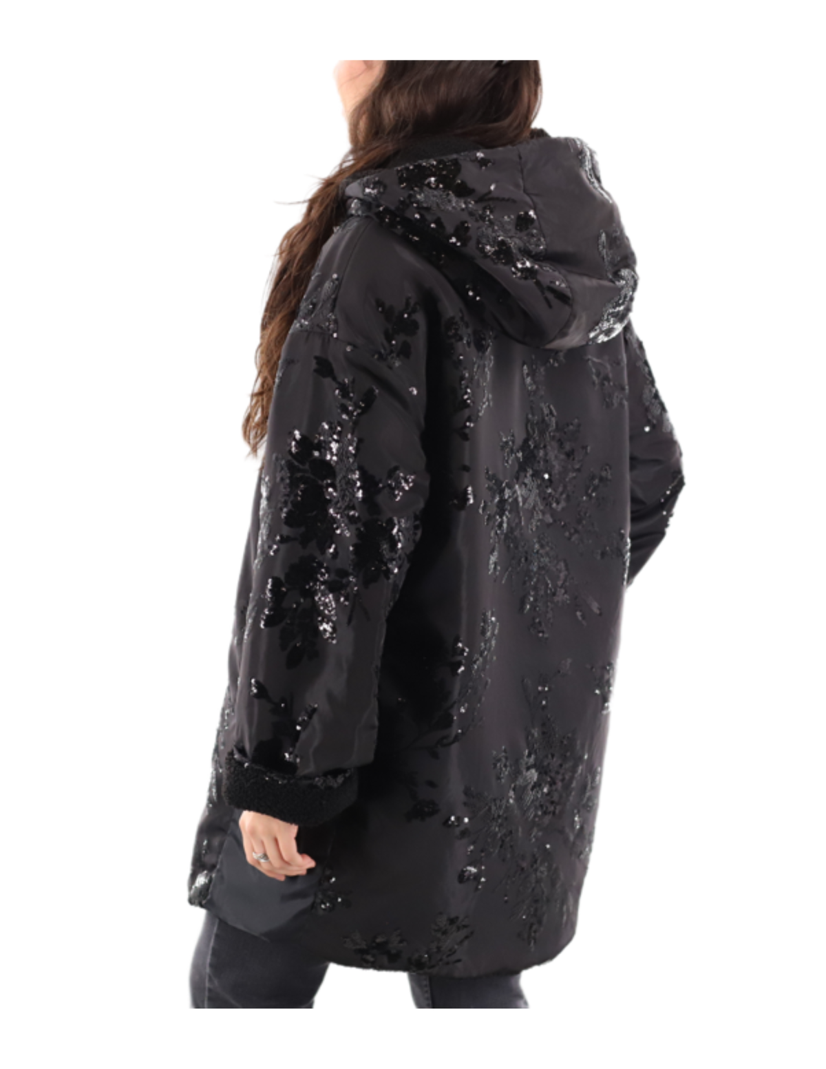 Jacket with Sequin Detail + Sherpa Lining w/ Hood (AF-2602) - Outerwear - La Fiorentina