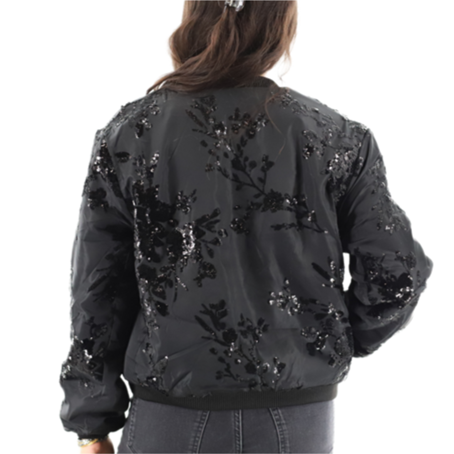 Bomber Jacket with Sequin Detail + Sherpa (AF-2601) - Outerwear - La Fiorentina