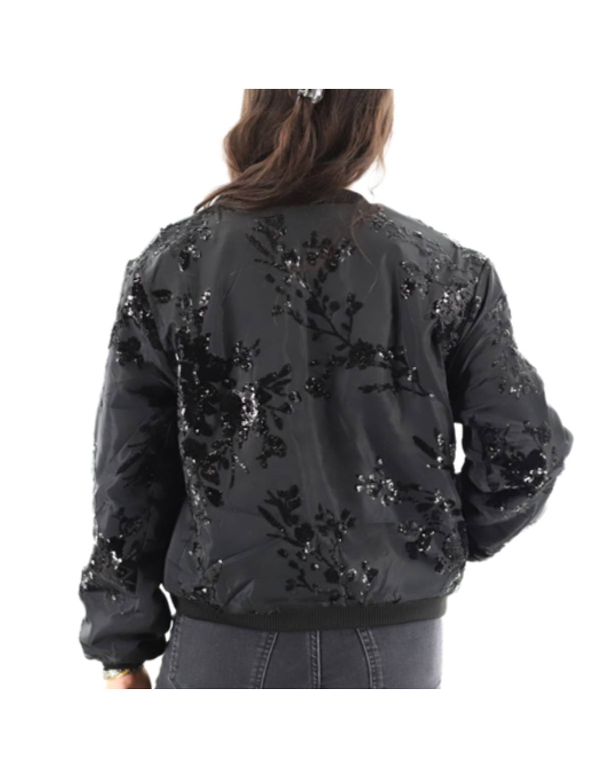 Bomber Jacket with Sequin Detail + Sherpa (AF-2601) - Outerwear - La Fiorentina