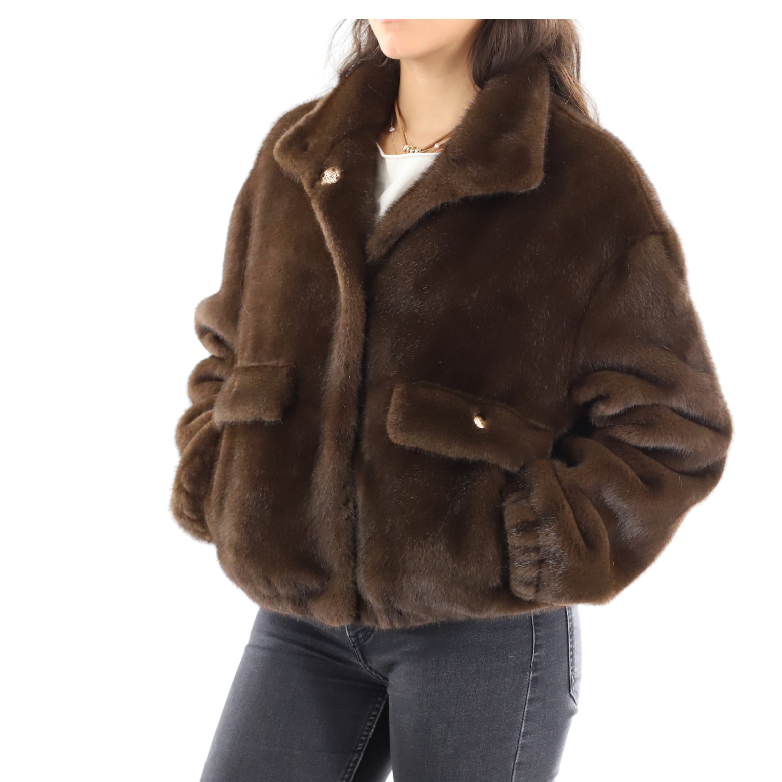 Funnel Neck Faux Fur Jacket (237-CAM26901) - Outerwear - La Fiorentina