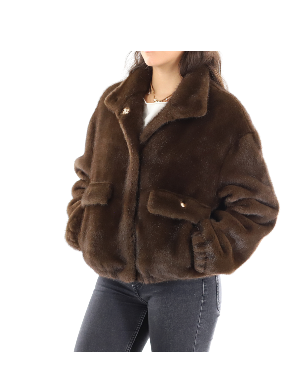 Funnel Neck Faux Fur Jacket (237-CAM26901) - Outerwear - La Fiorentina
