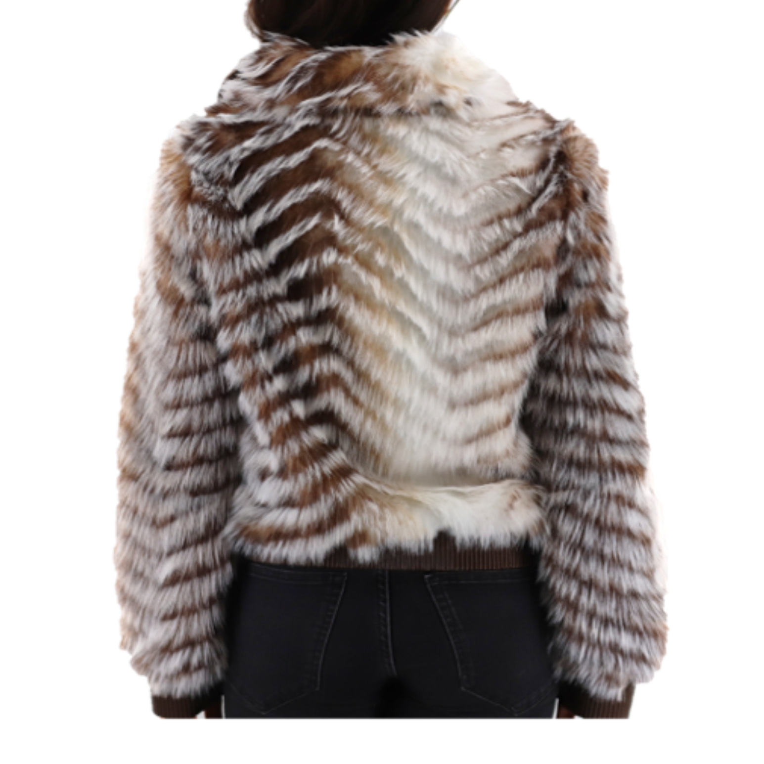 Striped Faux Fur Cropped Jacket (AF-02-2026) - Outerwear - La Fiorentina