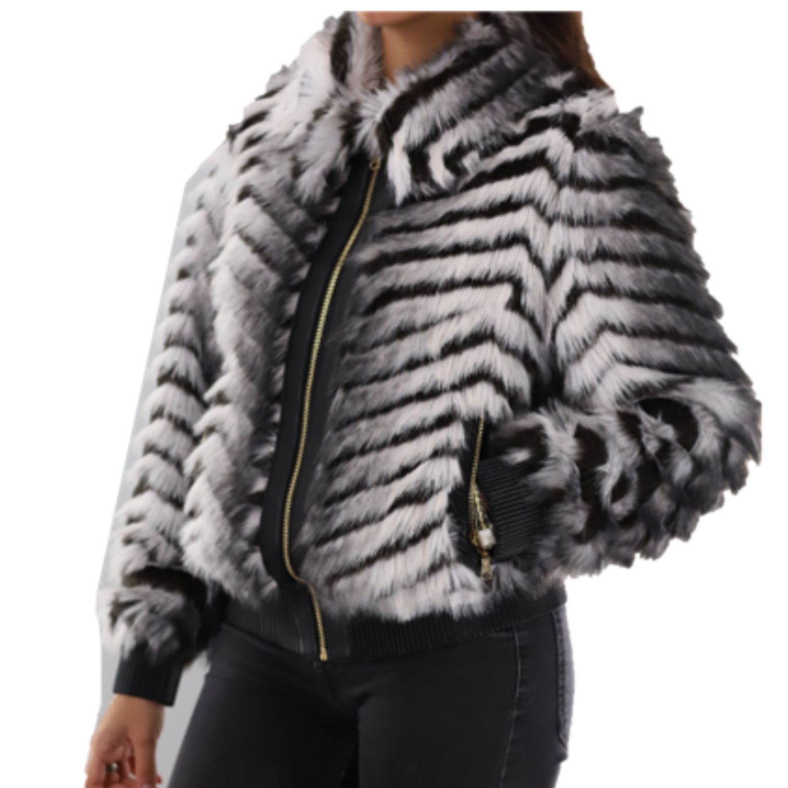 Striped Faux Fur Cropped Jacket (AF-02-2026) - Outerwear - La Fiorentina
