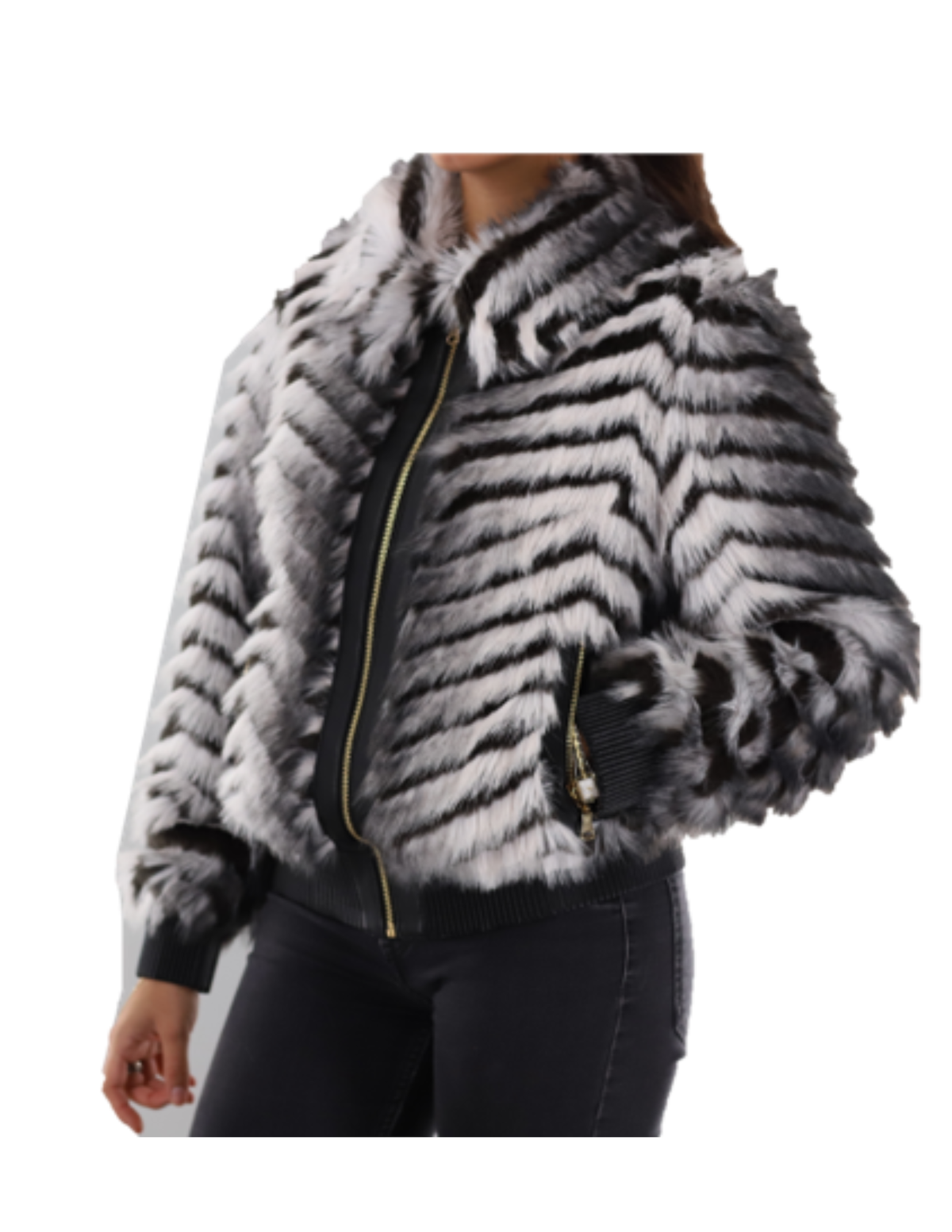 Striped Faux Fur Cropped Jacket (AF-02-2026) - Outerwear - La Fiorentina