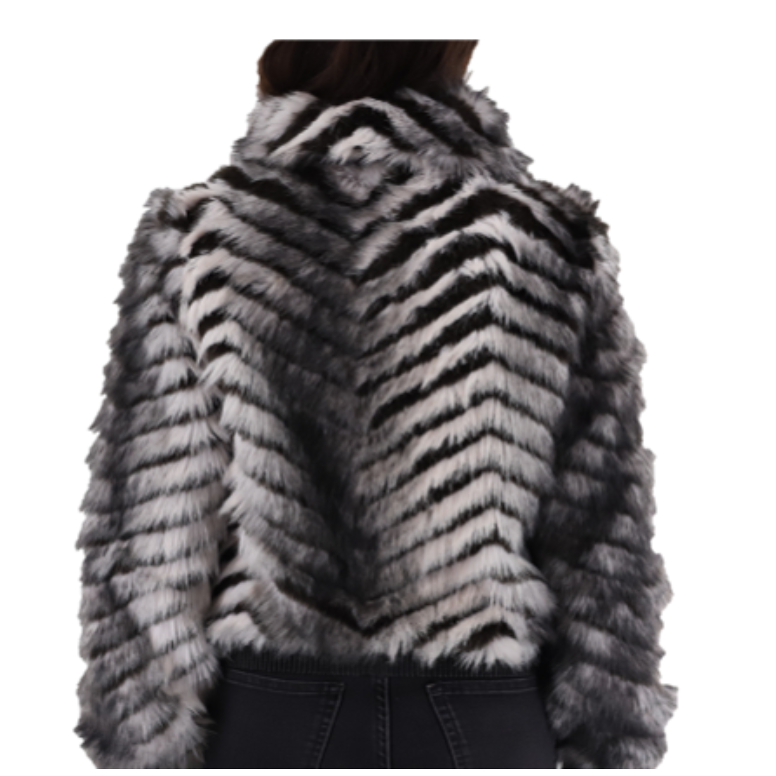 Striped Faux Fur Cropped Jacket (AF-02-2026) - Outerwear - La Fiorentina