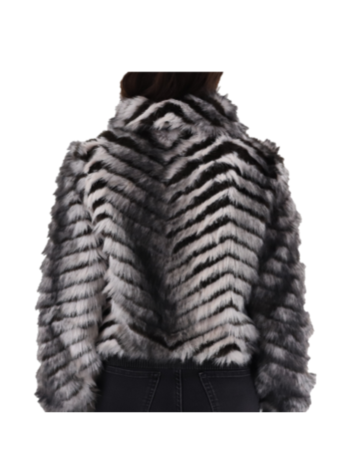 Striped Faux Fur Cropped Jacket (AF-02-2026) - Outerwear - La Fiorentina