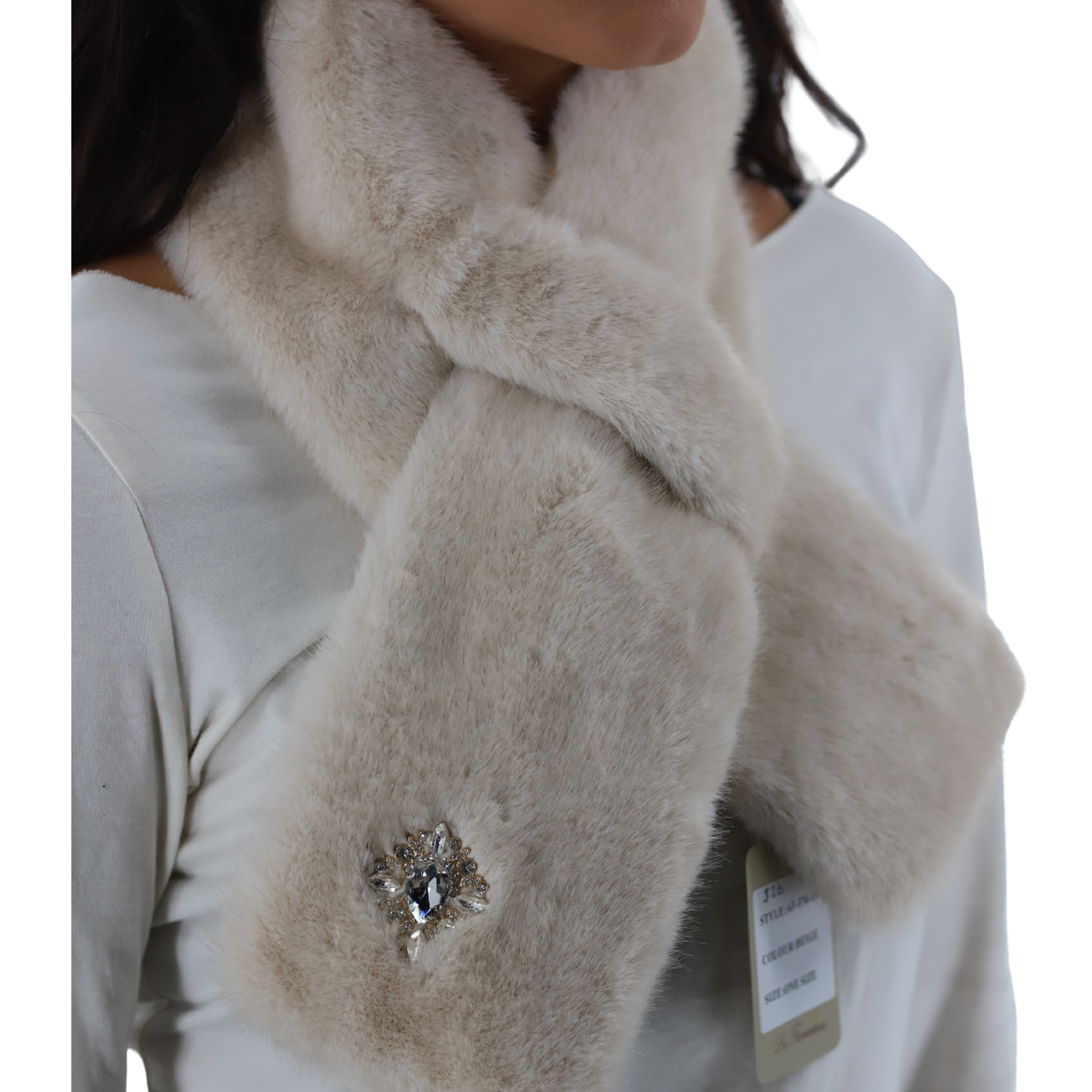 Faux Fur Pull Through with Brooch Detail (AF-FM-09) - ACCESSORIES - La Fiorentina