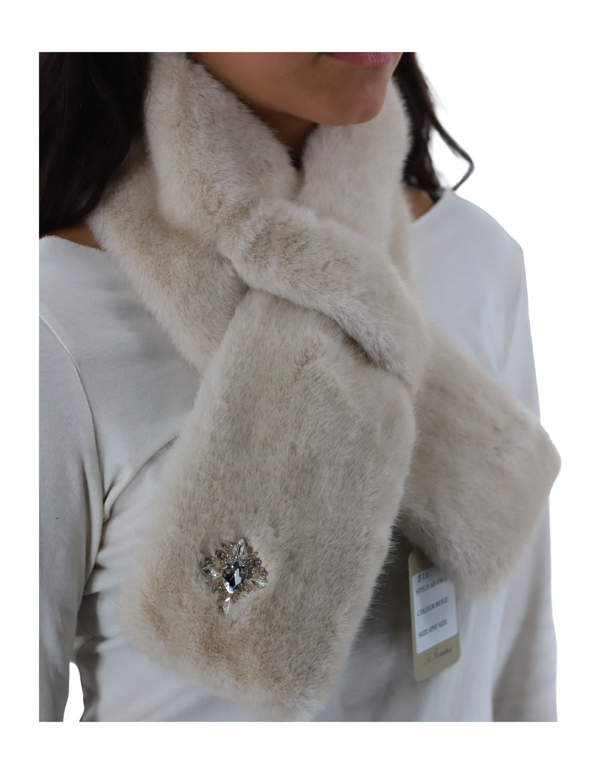 Faux Fur Pull Through with Brooch Detail (AF-FM-09) - ACCESSORIES - La Fiorentina