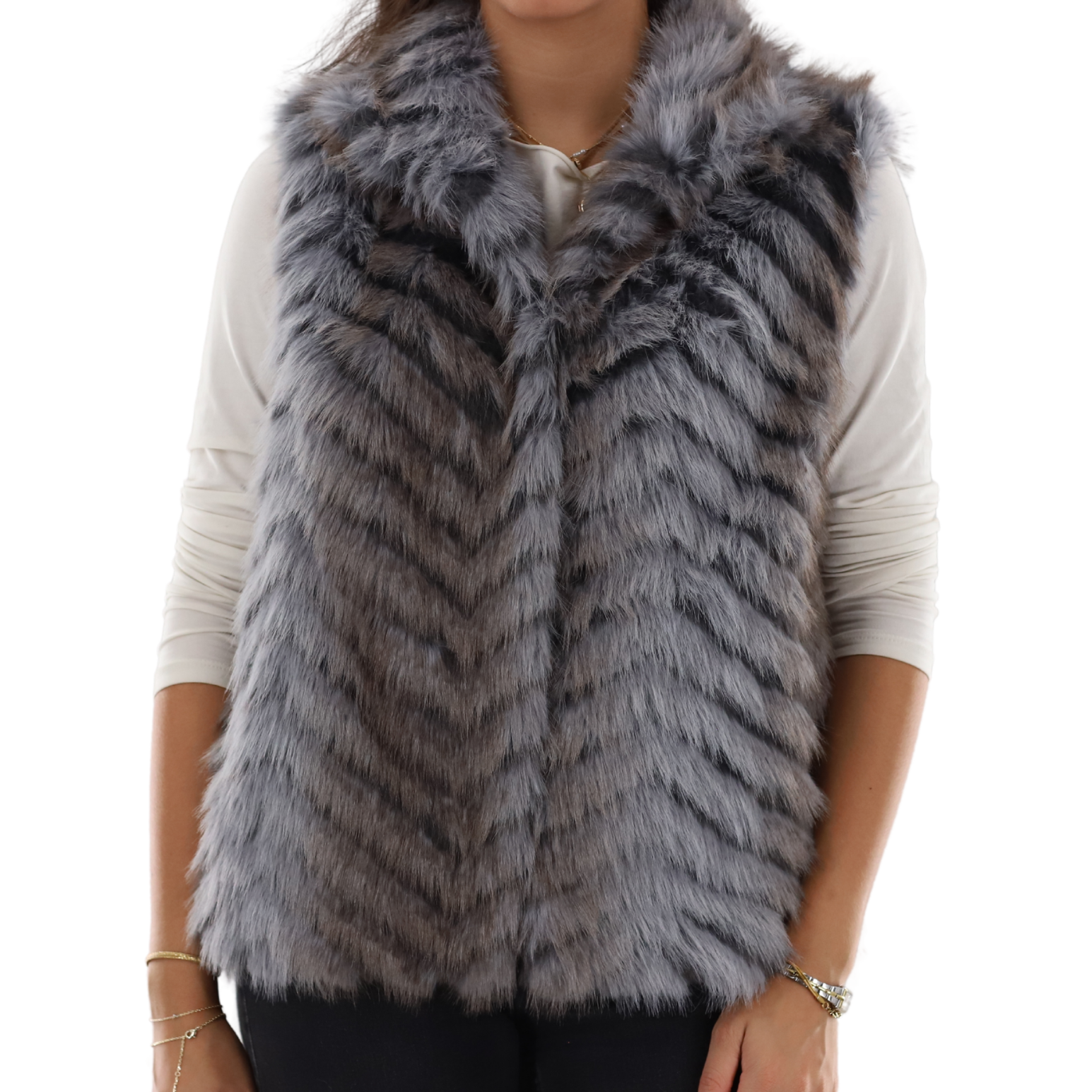 Two Tone Striped Vest - NF362308 - Faux Fur Vest - La Fiorentina