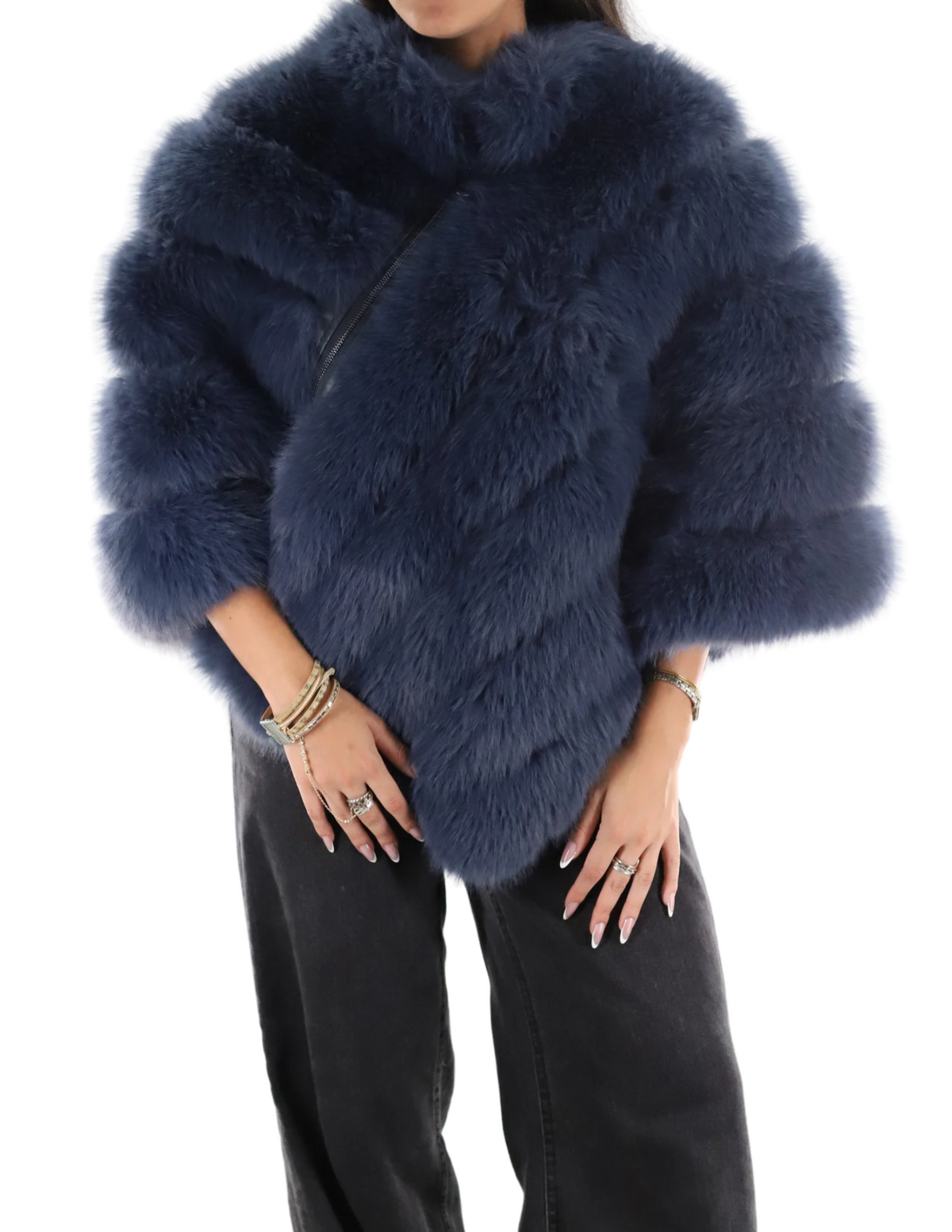 Faux Fur Poncho with Zipper