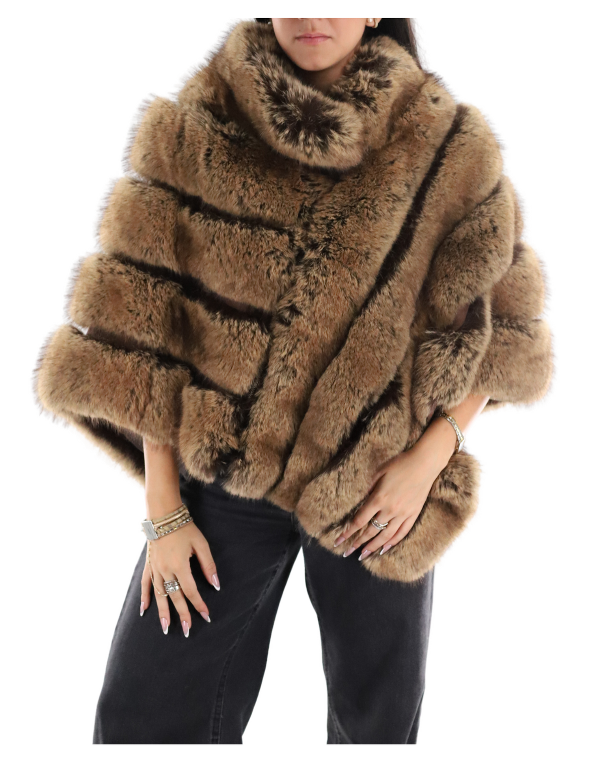 Faux Fur Poncho with Zipper