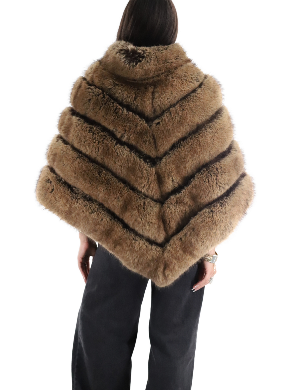 Faux Fur Poncho with Zipper