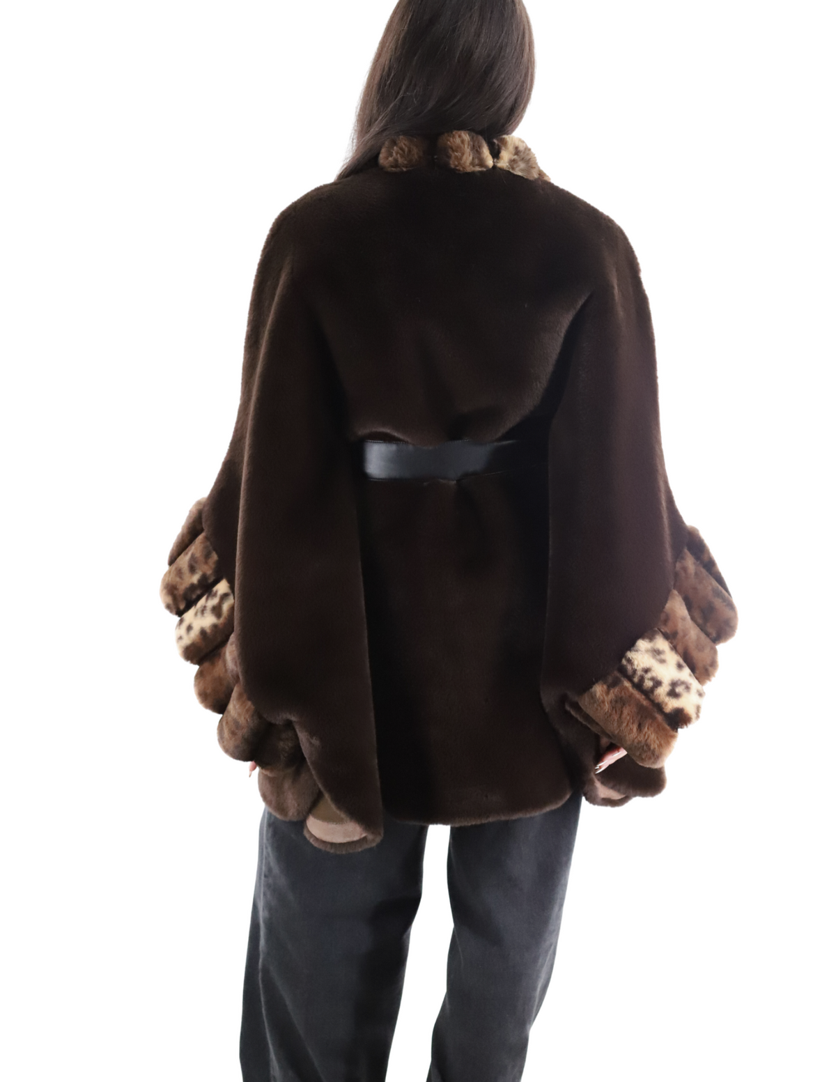 Faux fur cape with belt - PON2406