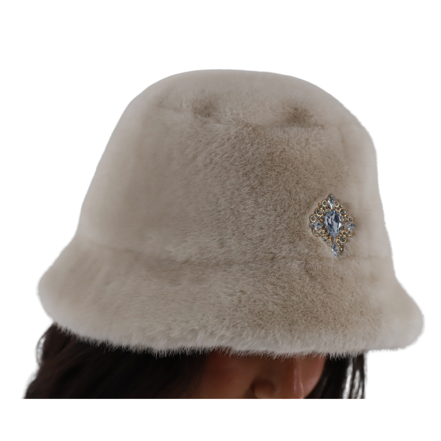 Faux fur bucket hat with brooch detail (AF-FM-11) - ACCESSORIES - La Fiorentina