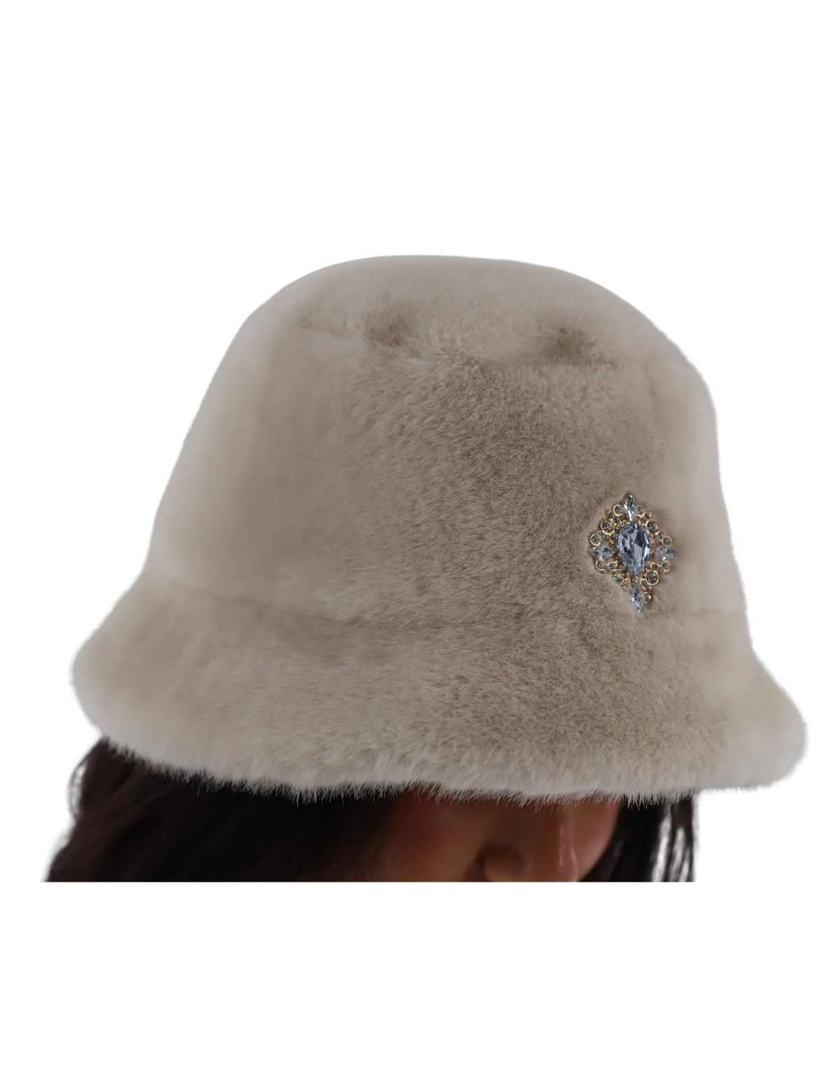 Faux fur bucket hat with brooch detail (AF-FM-11) - ACCESSORIES - La Fiorentina