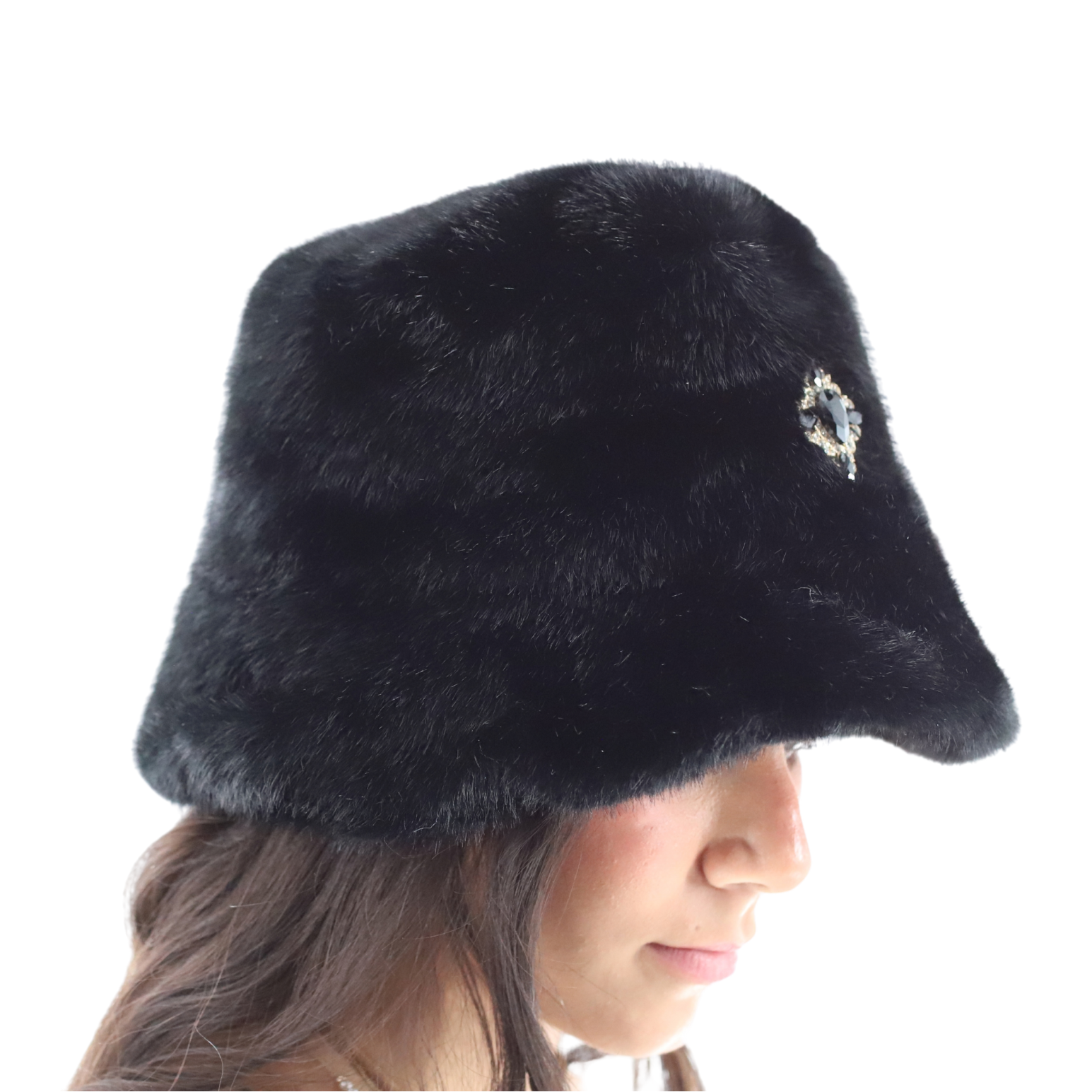 Faux fur bucket hat with brooch detail (AF-FM-11) - ACCESSORIES - La Fiorentina