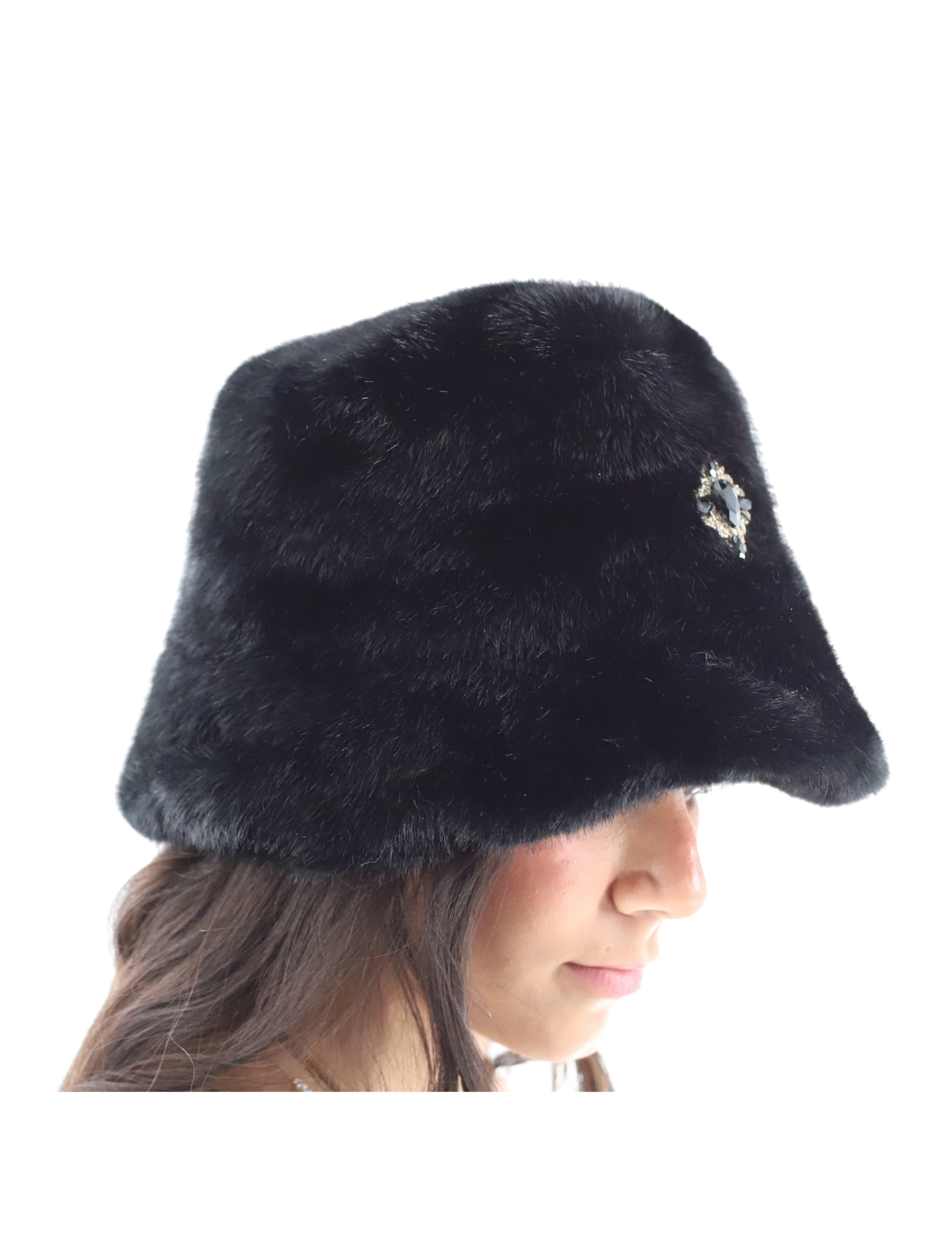 Faux fur bucket hat with brooch detail (AF-FM-11) - ACCESSORIES - La Fiorentina