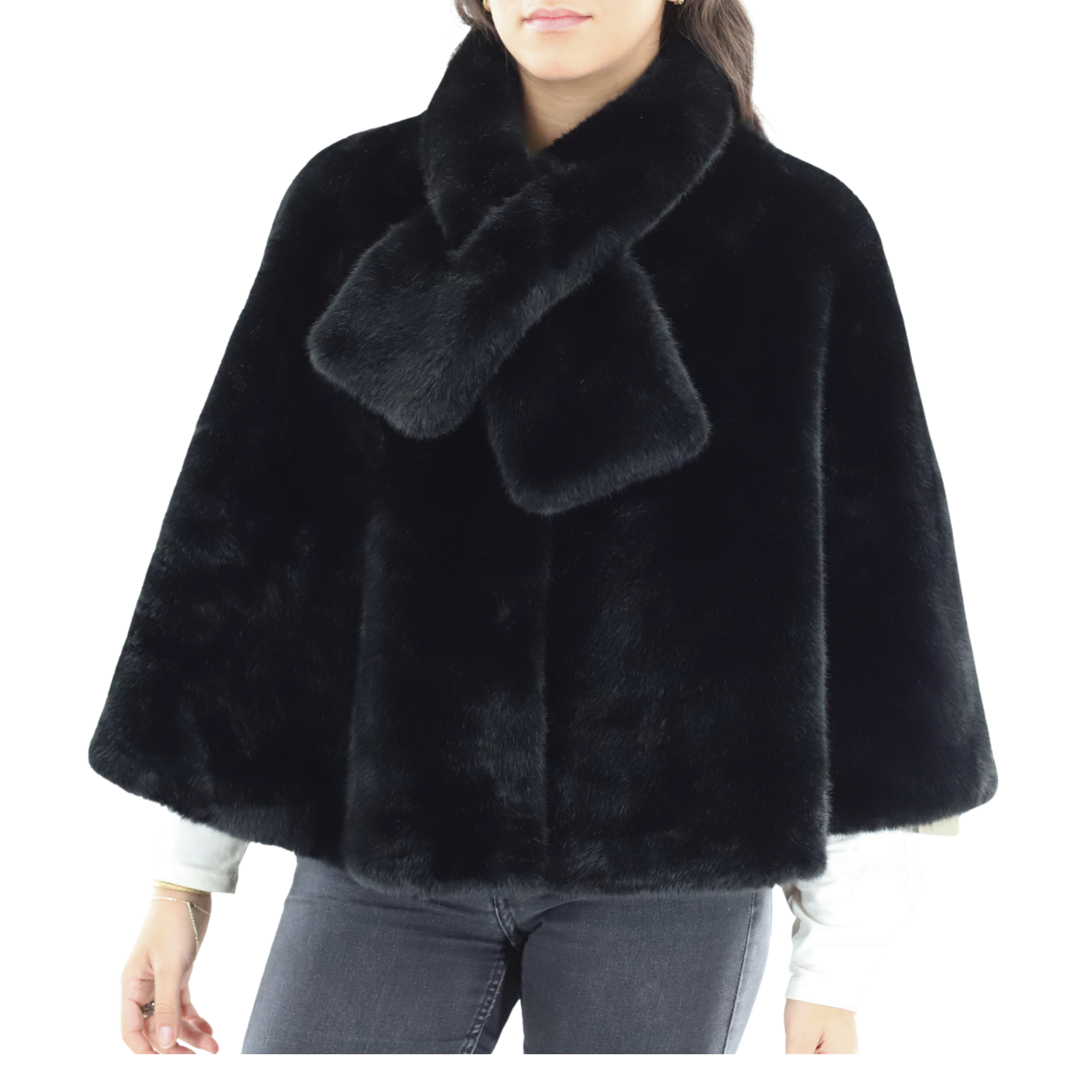 Plush faux fur cape with scarf (faux2504-cape) - Outerwear - La Fiorentina