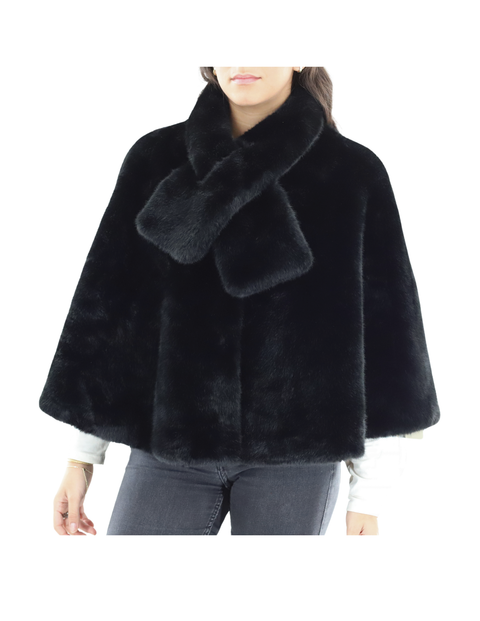Plush faux fur cape with scarf (faux2504-cape) - Outerwear - La Fiorentina