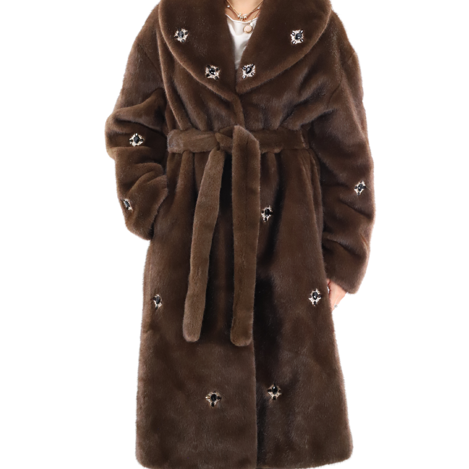 Faux Fur Coat with Jewels (237-CAM26904) - Outerwear - La Fiorentina