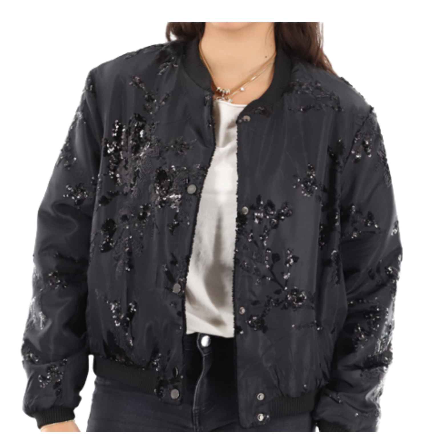 Bomber Jacket with Sequin Detail + Sherpa (AF-2601) - Outerwear - La Fiorentina