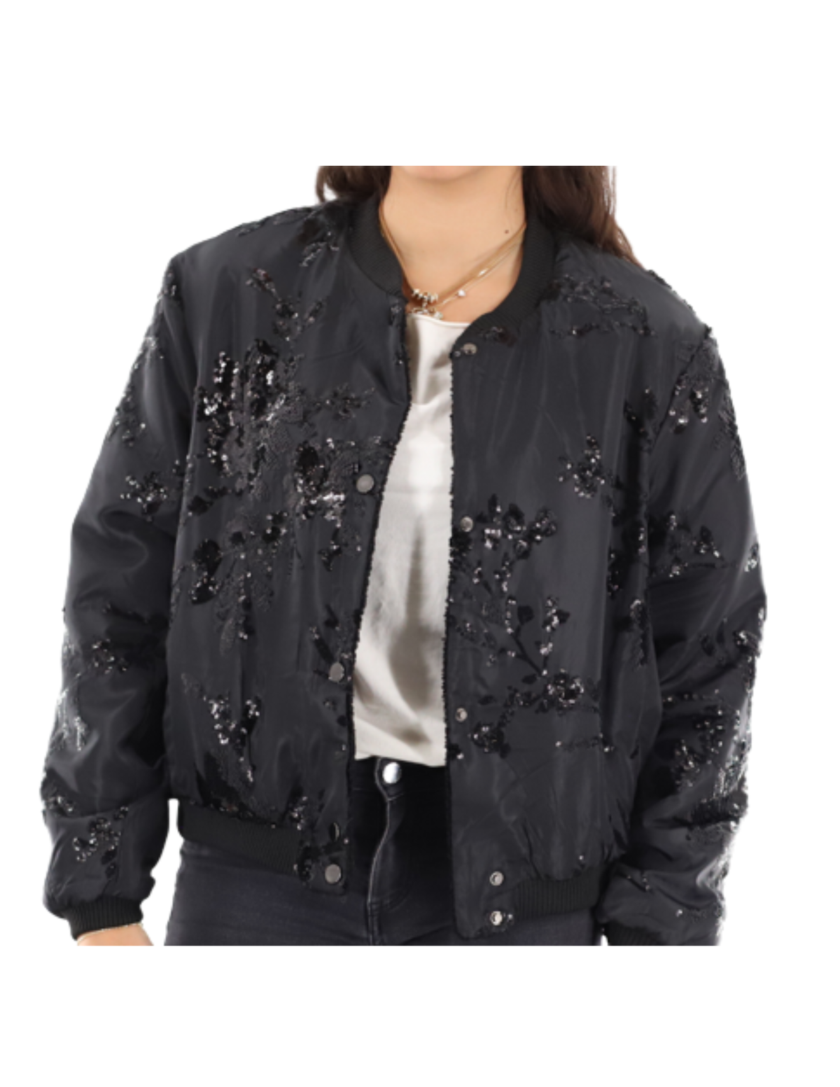 Bomber Jacket with Sequin Detail + Sherpa (AF-2601) - Outerwear - La Fiorentina