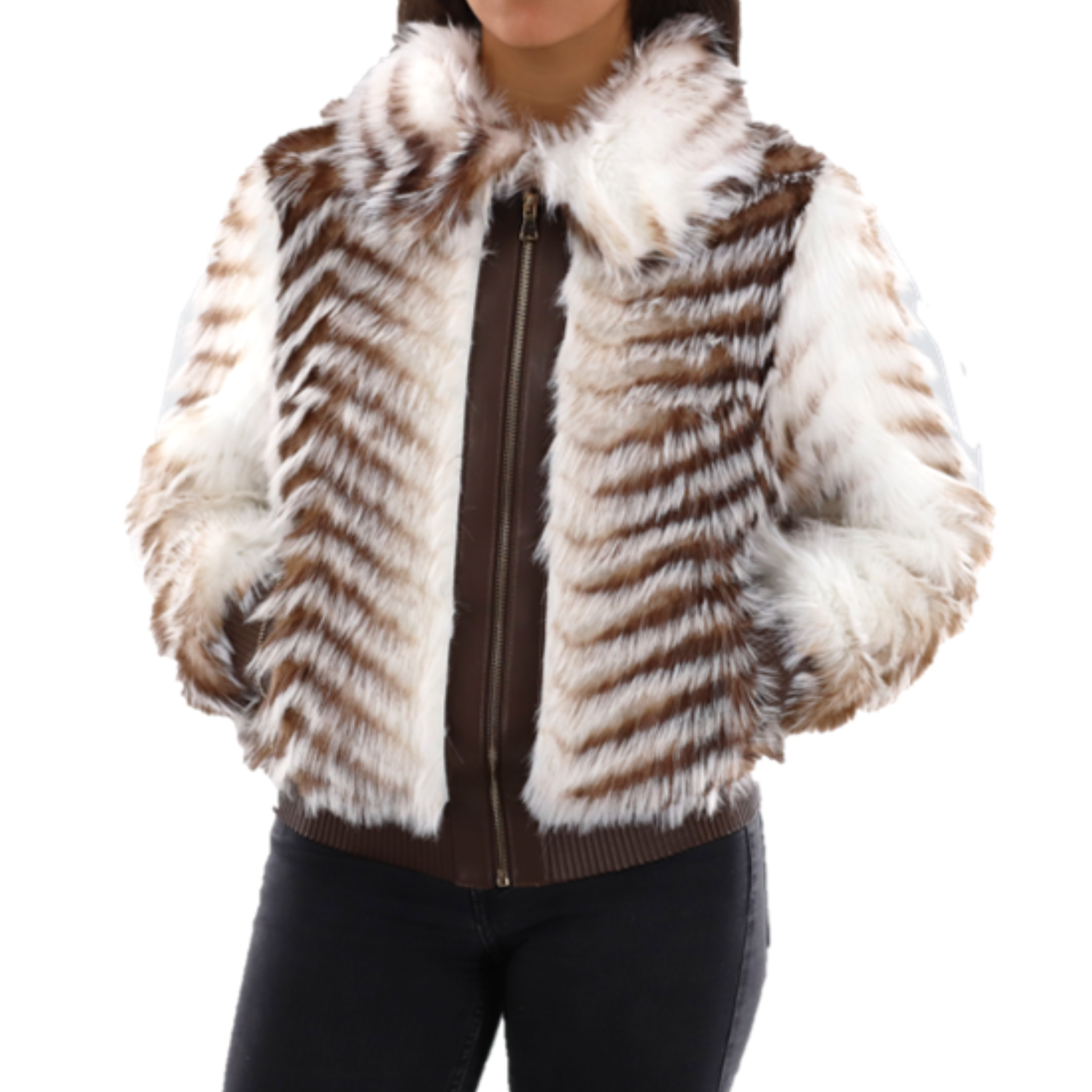 Striped Faux Fur Cropped Jacket (AF-02-2026) - Outerwear - La Fiorentina