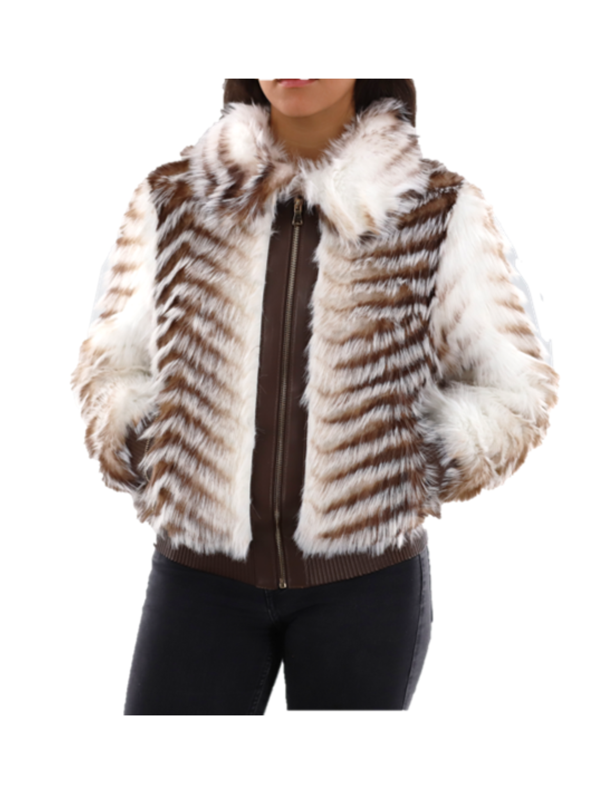 Striped Faux Fur Cropped Jacket (AF-02-2026) - Outerwear - La Fiorentina