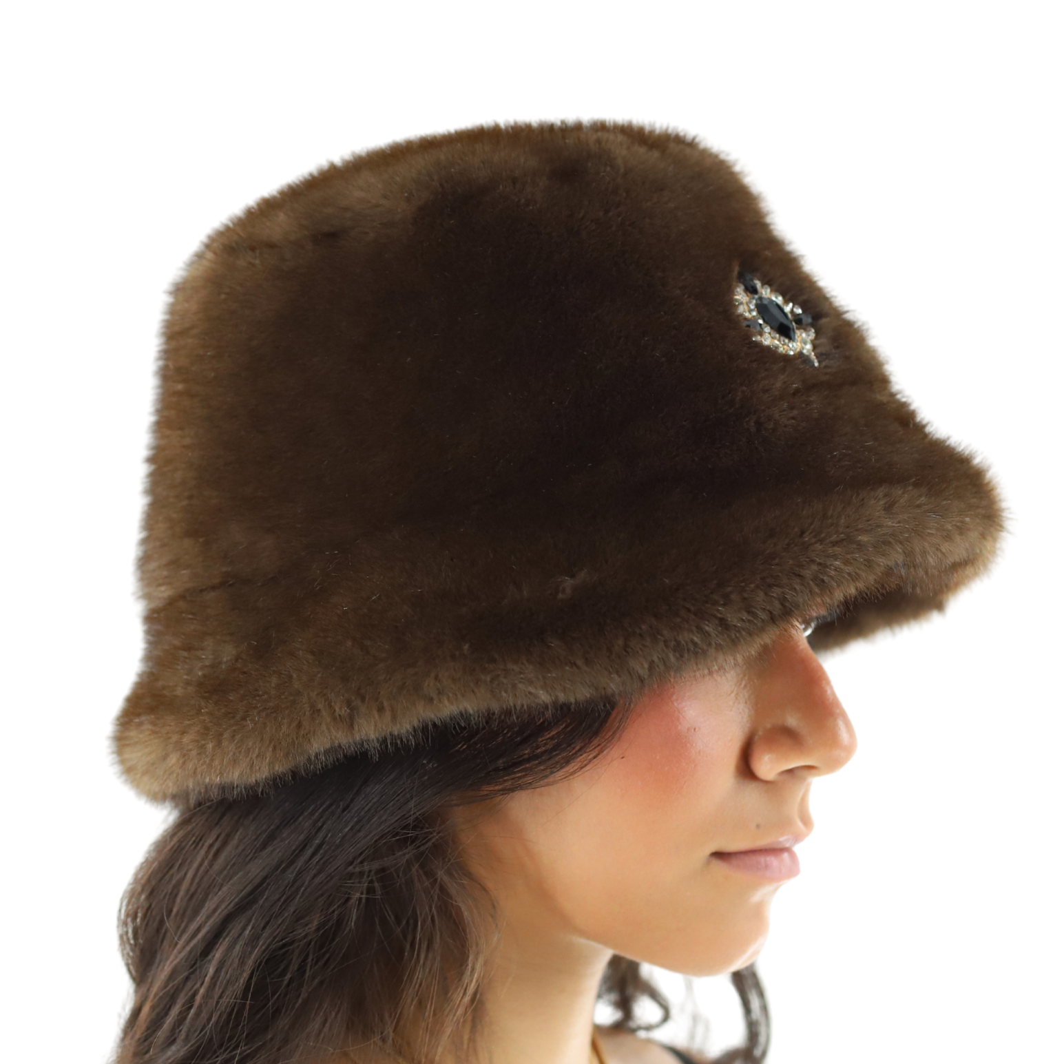 Faux fur bucket hat with brooch detail (AF-FM-11) - ACCESSORIES - La Fiorentina