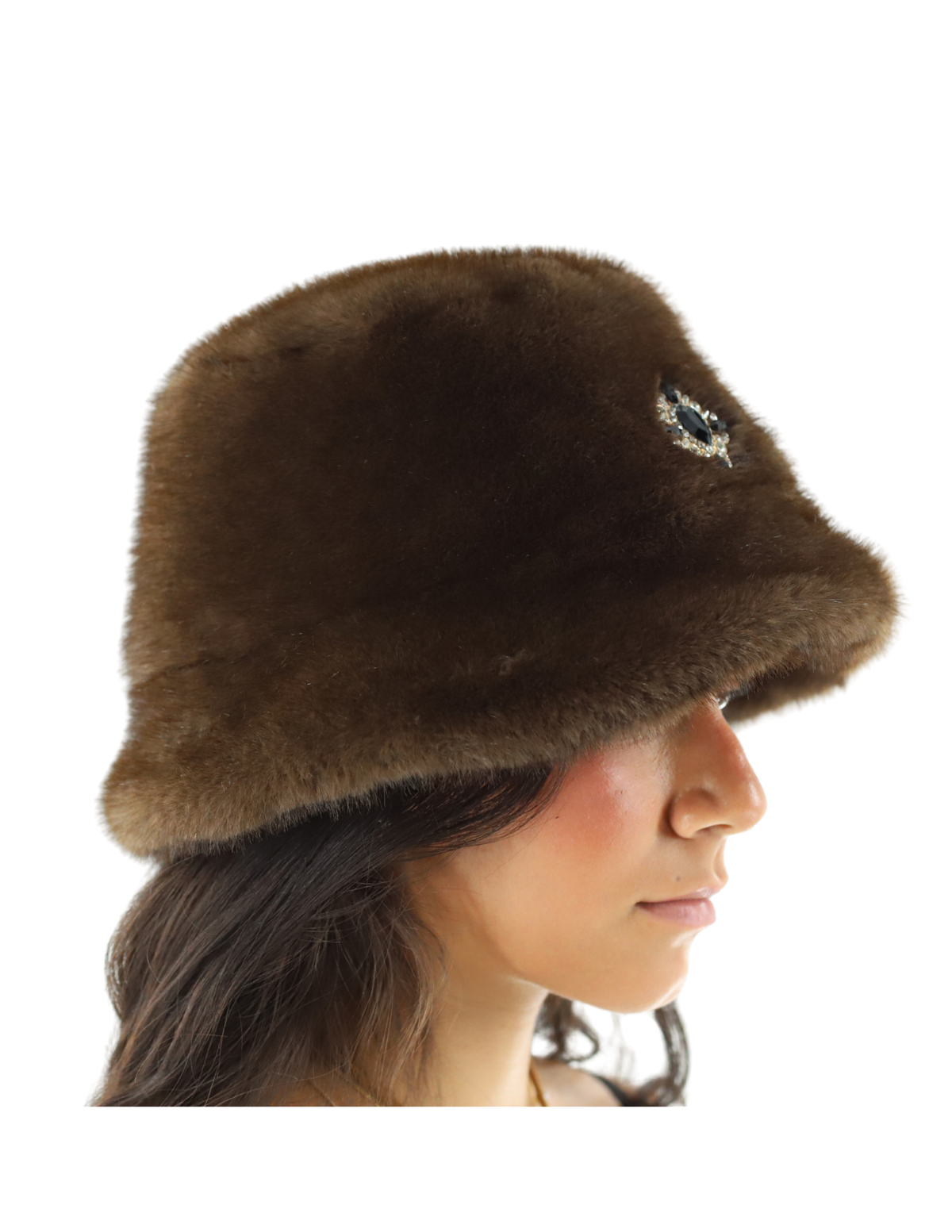 Faux fur bucket hat with brooch detail (AF-FM-11) - ACCESSORIES - La Fiorentina