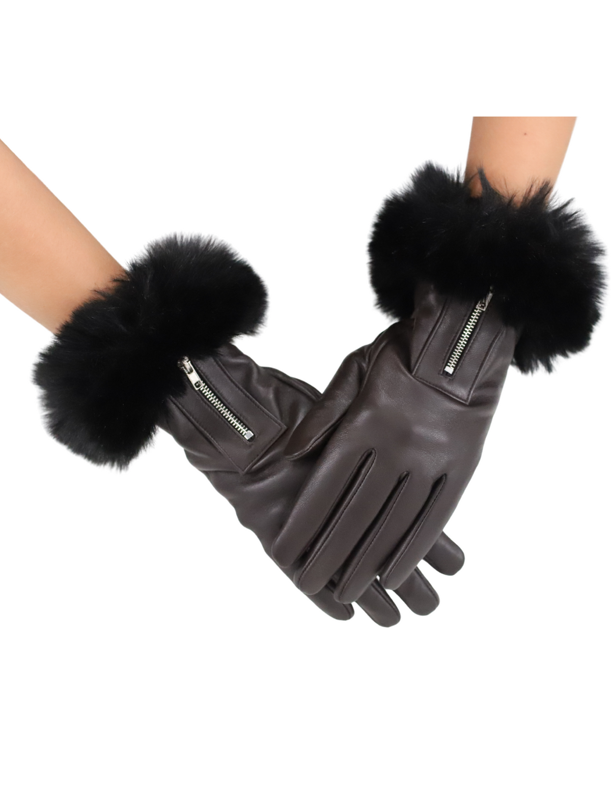 Leather Gloves with Zipper Detail - PRL2464