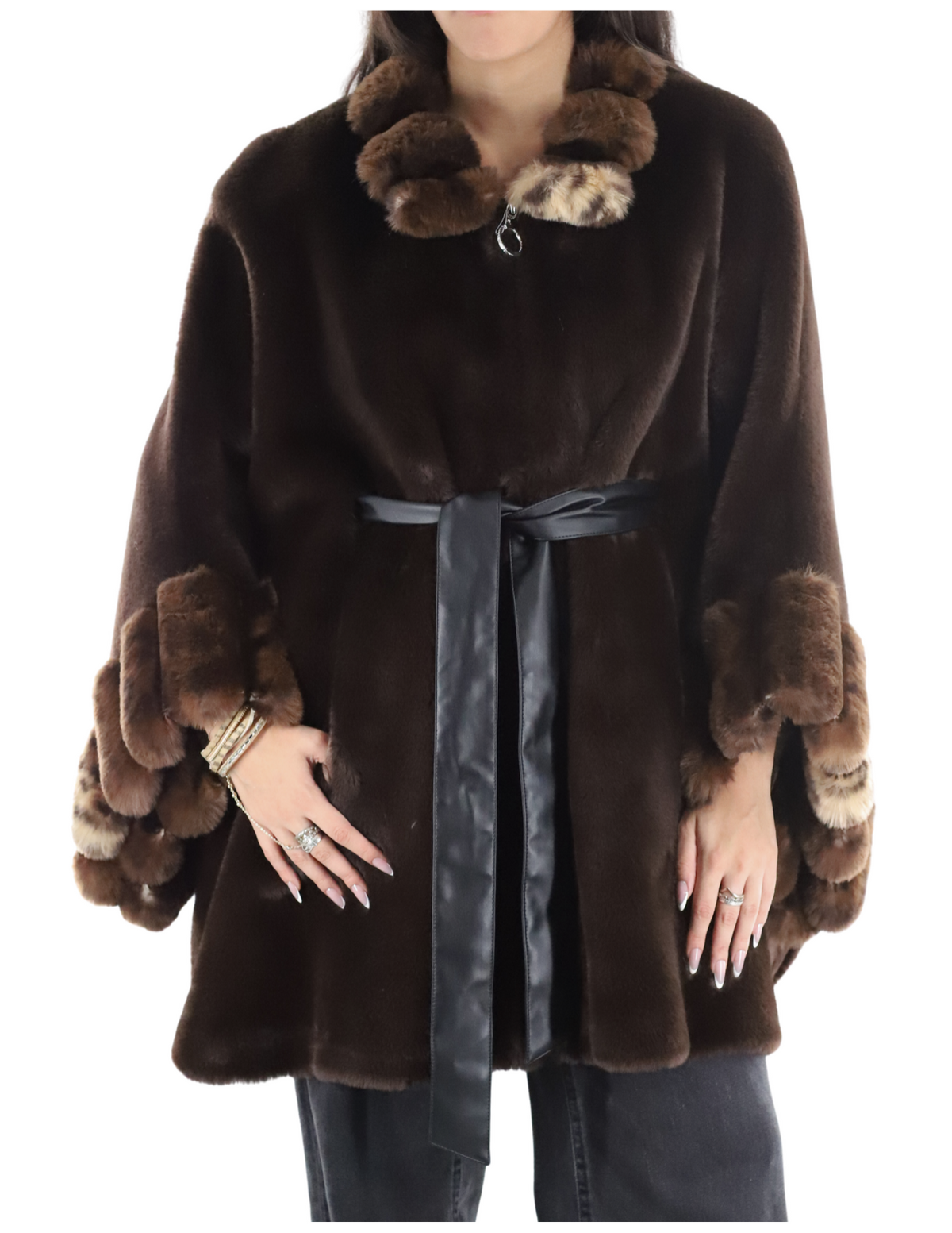 Faux fur cape with belt - PON2406