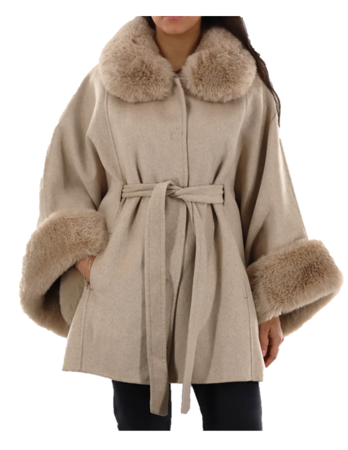 Cape with Faux Fur Trim  - LRO-26