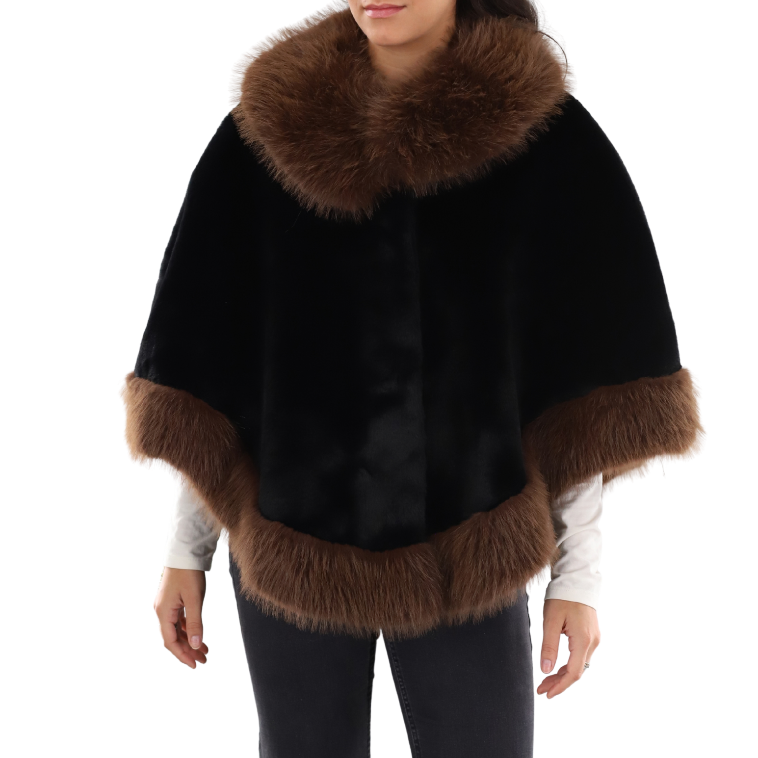 Faux fur trim reversible cape (FC2629) - Cape - La Fiorentina