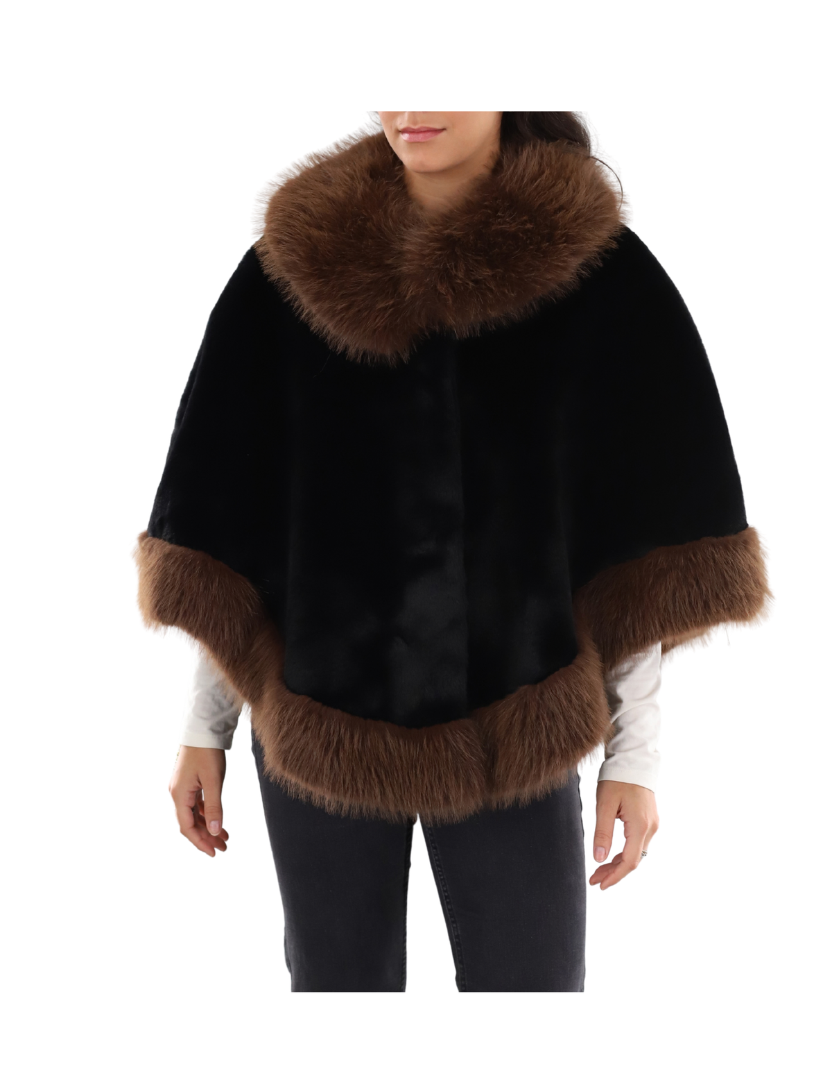 Faux fur trim reversible cape (FC2629) - Cape - La Fiorentina