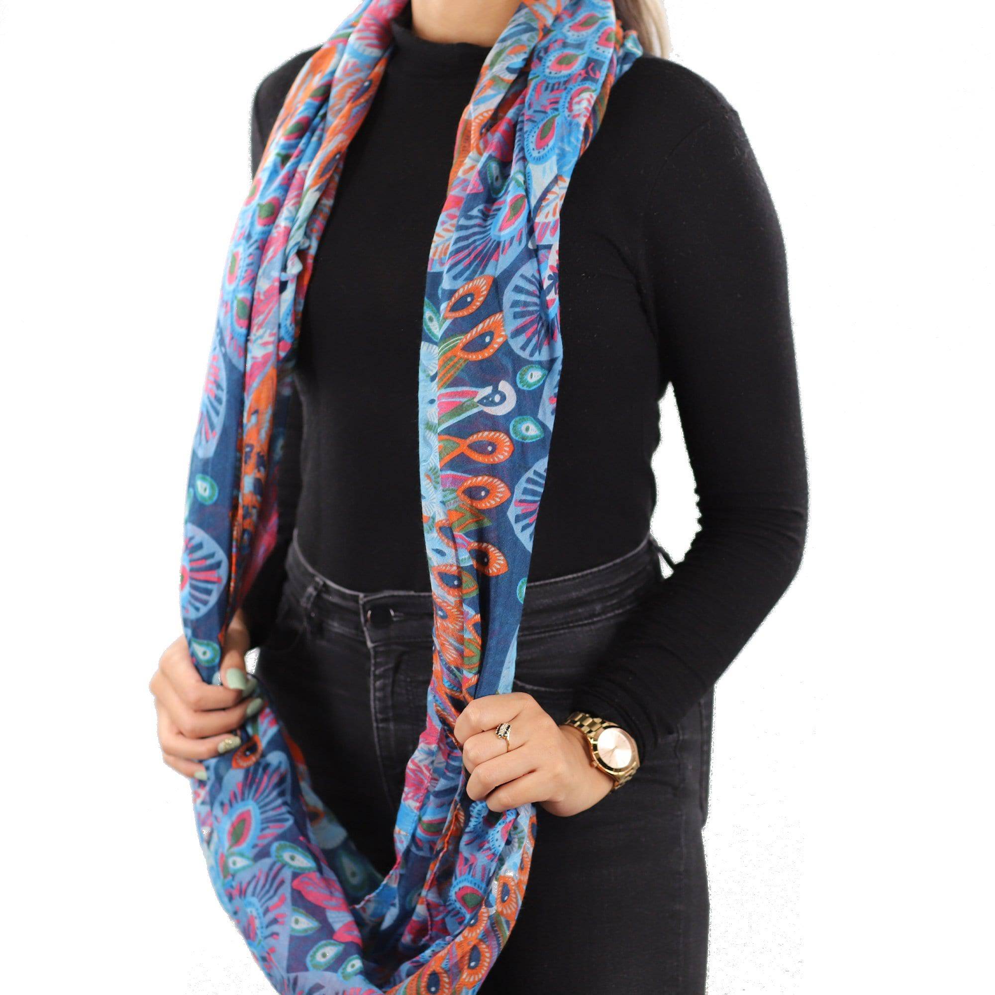 Infinity Peacock Print Scarf - Fuchsia Combo - Scarf - La Fiorentina A01