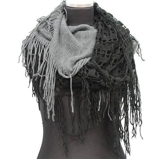 Infinity Scarf w/ Open Knit & Fringe-Black/Grey - Scarf - La Fiorentina TYE-1147-F14