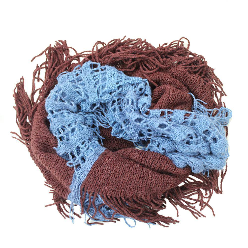 Infinity Scarf w/ Open Knit & Fringe - Blue/Brown - Scarf - La Fiorentina TYE-1147-F14