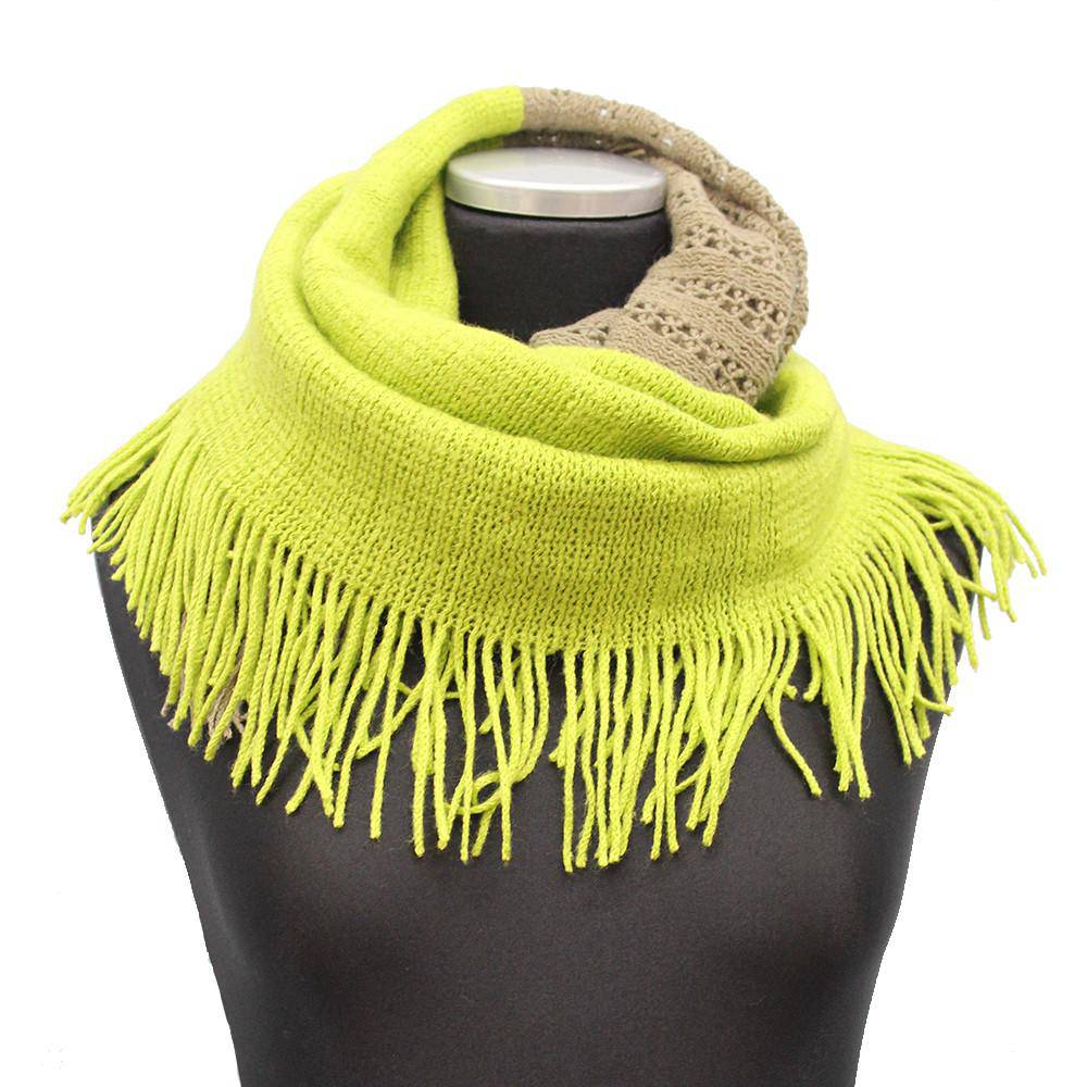 Infinity Scarf w/ Open Knit & Fringe - Olive Green - Scarf - La Fiorentina  TYE-1147-F14