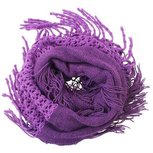 Infinity Scarf w/ Open Knit & Fringe-Purple - Scarf - La Fiorentina TYE-1147-F14