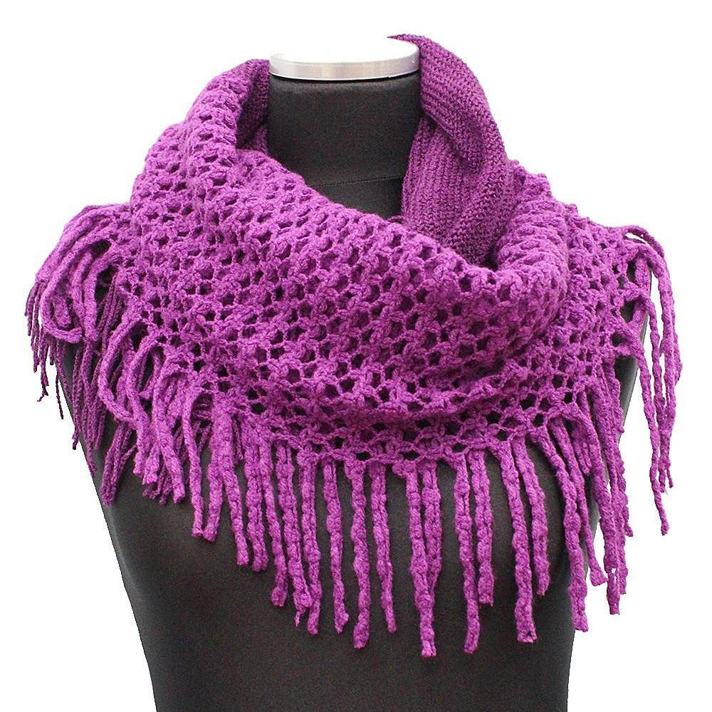 Infinity Scarf w/ Open Knit & Fringe-Purple - Scarf - La Fiorentina TYE-1147-F14
