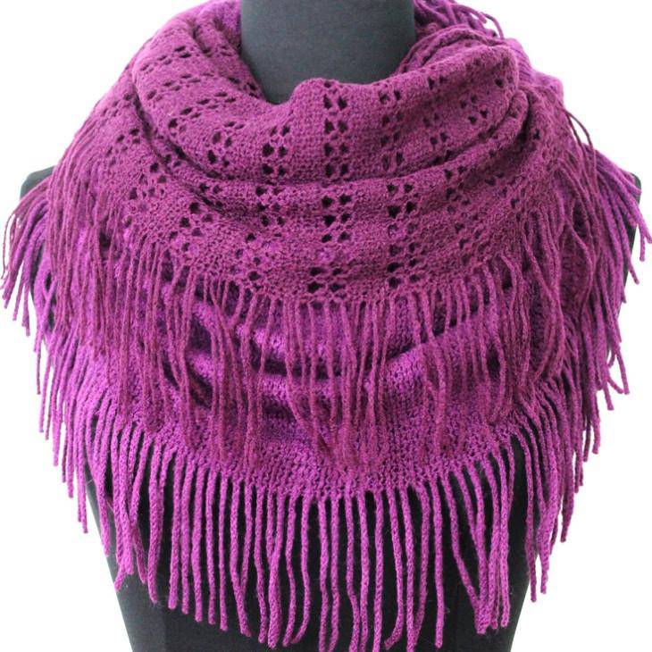 Infinity Scarf w/ Open Knit & Fringe-Purple - Scarf - La Fiorentina TYE-1147-F14