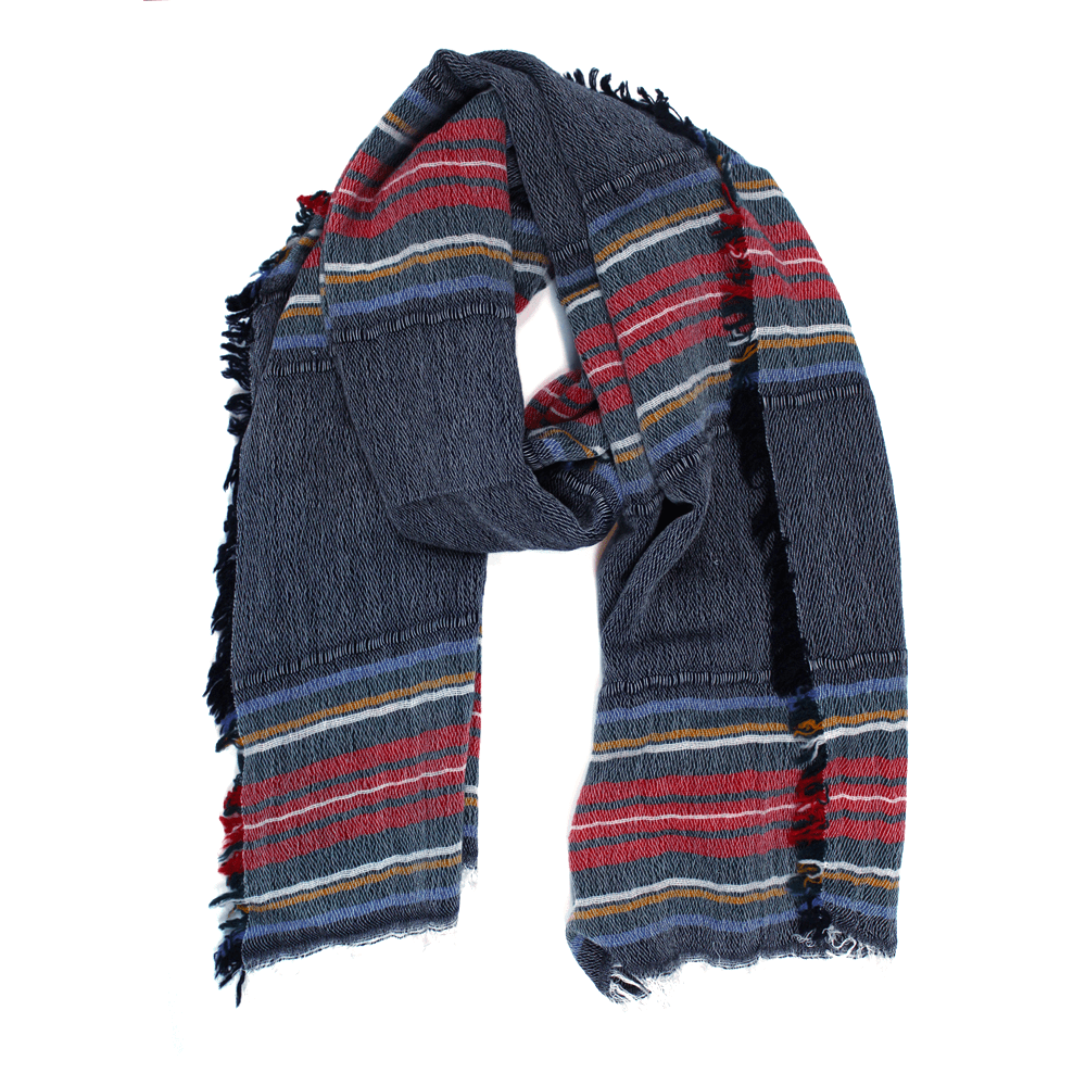 Italian Stripe Scarf with Fringe - Navy - Scarf - La Fiorentina STUART